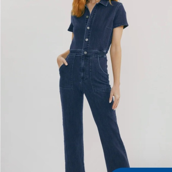 KanCan Pants - KanCan Blue Denim Jumpsuit with Short Sleeves and Zipper Closure